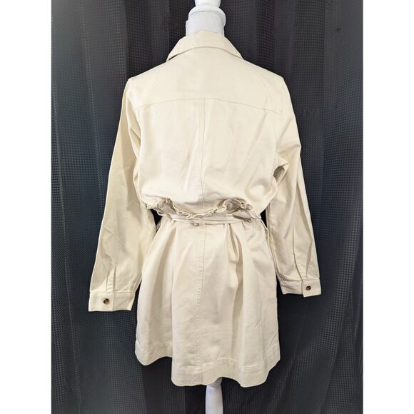 WHO WHAT WEAR! VANILLA CREAM DENIM TIE WAIST BELTED, RUFFLED DRESS, SHIFT! SZ L - Picture 7 of 8